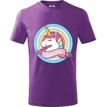 Jednorožec v kolečku - Tričko dětské bavlněné - 134 cm/8 let ( Fialová )