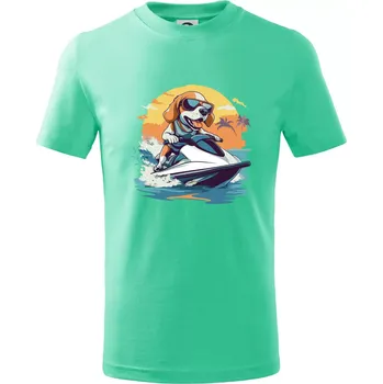 Chlapecké tričko Bígl na vodním skútru - Tričko dětské bavlněné - 98 cm / 2 roky ( Mátová )