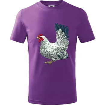Slepice kreslená bílá - Tričko dětské bavlněné - 134 cm/8 let ( Fialová )