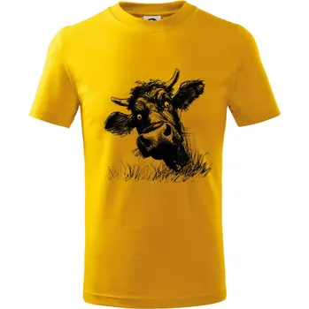 Chlapecké tričko Černobílá karikatura černá kráva hlava - Tričko dětské bavlněné - 122 cm/6 let ( Žlutá )