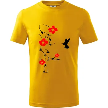 Chlapecké tričko Květina a ptáček - Tričko dětské bavlněné - 146 cm/10 let ( Žlutá )