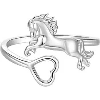 Prsten For Silver Otevřený stříbrný prsten s motivem koně a srdce - Stříbro 925 Stříbrná