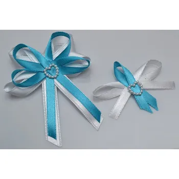 Svatební dekorace Svatební vývazek s perleťovým srdíčkem - tyrkys - malý