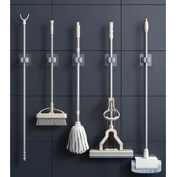 Vložka do organizéru na nářadí Samolepicí držák na smetáky a mopy, sada 5 ks (bílá) (DRK4)