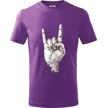 Rocková ruka kreslená - Tričko dětské bavlněné - 134 cm/8 let ( Fialová )