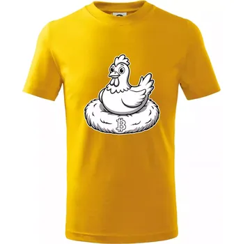 Chlapecké tričko Kuře sedící na bitcoinovém hnízdě - Tričko dětské bavlněné - 134 cm/8 let ( Žlutá )
