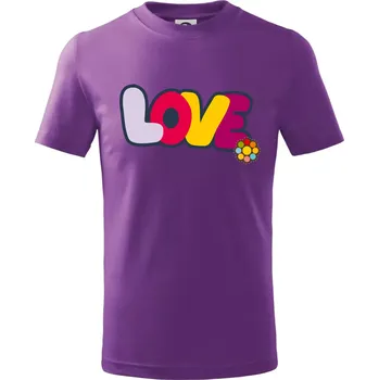Love nápis s květinou - Tričko dětské bavlněné - 98 cm / 2 roky ( Fialová )