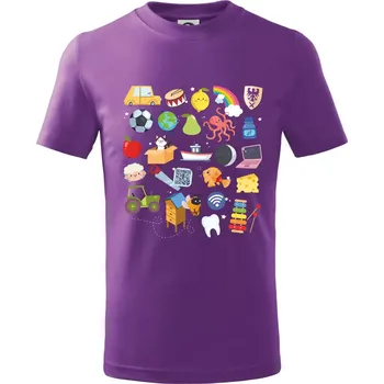 Obrázková abeceda - Tričko dětské bavlněné - 98 cm / 2 roky ( Fialová )