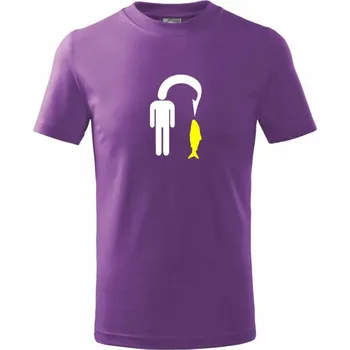 Rybaření - Člověk na háčku - Tričko dětské bavlněné - 104-110cm / 3-4 roky ( Fialová )