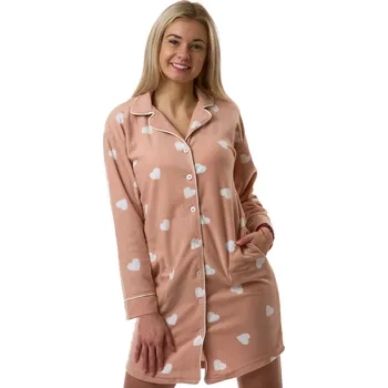 Dámská noční košile Dámská noční košile starorůžová bílá srdíčka jemná hřejivá 1Z1754 růžová l