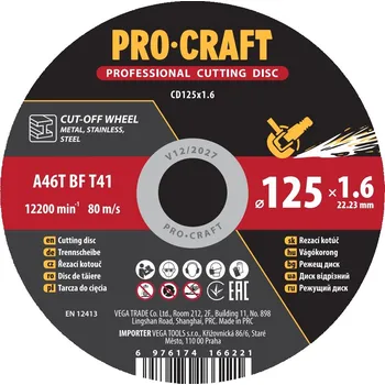 Řezný kotouč PROCRAFT řezný kotouč na kov 125 × 1,6 mm
