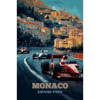 Plakát Plakát, Obraz - Vintage Abstract Monaco Grand Prix Posters: Racing in Style