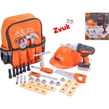 Hra na obchod Sada nářadí s vrtačkou 15cm na baterie se zvukem s batůžkem a doplňky 28 ks
