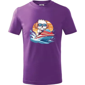 Bišonek na vodním skútru - Tričko dětské bavlněné - 104-110cm / 3-4 roky ( Fialová )