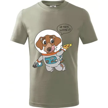 Pes kosmonautem - Tričko dětské bavlněné - 98 cm / 2 roky ( Light khaki )