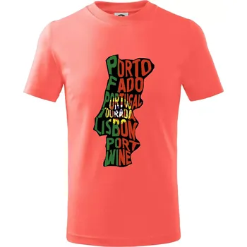 Mapy - názvy měst - Portugalsko - Tričko dětské bavlněné - 98 cm / 2 roky ( Korálová )