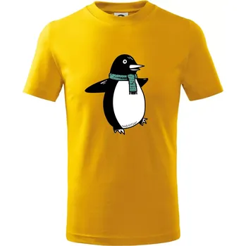 Chlapecké tričko Tučňák se zelenou šálou - Tričko dětské bavlněné - 98 cm / 2 roky ( Žlutá )