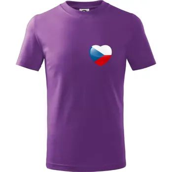 Česká vlajka srdce - pravé prso - Tričko dětské bavlněné - 122 cm/6 let ( Fialová )
