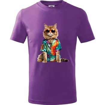 Chlapecké oblečení Kočka v létě - Tričko dětské bavlněné - 122 cm/6 let ( Fialová )