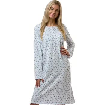 Dámské noční prádlo Dámská noční košile teplá modré květiny puntíky 1TB0152 modrá XXXL