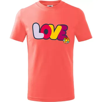 Chlapecké tričko Love nápis s květinou - Tričko dětské bavlněné - 98 cm / 2 roky ( Korálová )