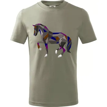 Chlapecké tričko Kůň geometrie barevný - Tričko dětské bavlněné - 98 cm / 2 roky ( Light khaki )