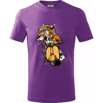 Tygr motorkářem - Tričko dětské bavlněné - 158 cm/12 let ( Fialová )