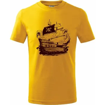 Chlapecké tričko Pirátská loď malovaná - Tričko dětské bavlněné - 122 cm/6 let ( Žlutá )