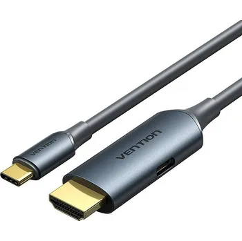 Datový kabel Vention HDMI Male to USB-C Male 4K HD Cable with Power Supply 1.5M Gray Metal Type