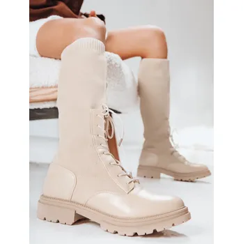 Dámské kozačky Dámské ponožkové kozačky ZY1014 Barva: Béžová, Velikost: 40