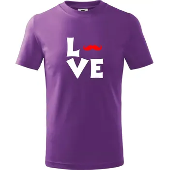 Love mustache - Tričko dětské bavlněné - 104-110cm / 3-4 roky ( Fialová )