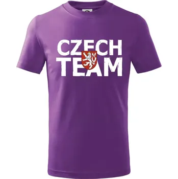 Czech team - Český lev - Tričko dětské bavlněné - 158 cm/12 let ( Fialová )