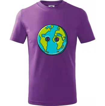 Planeta země knoflík (Pecka design) - Tričko dětské bavlněné - 134 cm/8 let ( Fialová )