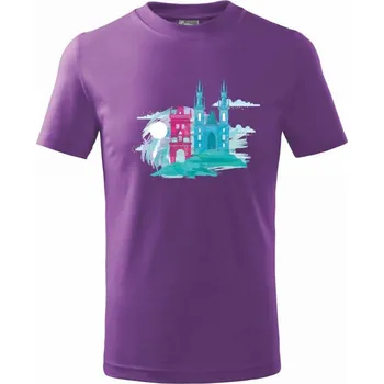 Praha v mlze - Tričko dětské bavlněné - 104-110cm / 3-4 roky ( Fialová )