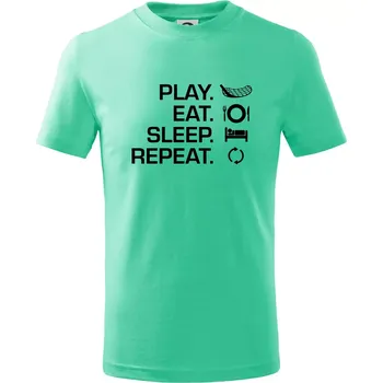Chlapecké tričko Play Eat Sleep Repeat florbal - Tričko dětské bavlněné - 98 cm / 2 roky ( Mátová )