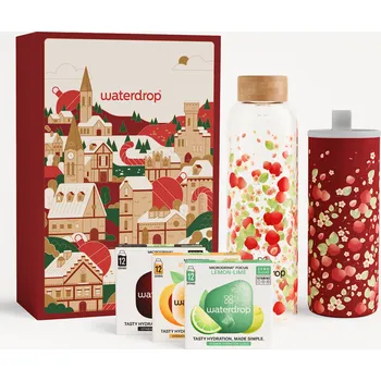 Instantní nápoj Waterdrop Vánoční Dárkový Set se Skleněnou Lahví vánoční dárkový box / APPLE transparentní