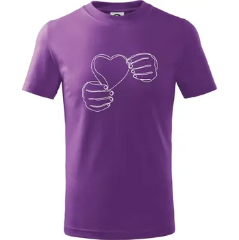 Ruka držící srdce jedním tahem - Tričko dětské bavlněné - 98 cm / 2 roky ( Fialová )