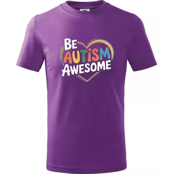 Chlapecké tričko Be autism awesome srdce - Tričko dětské bavlněné - 98 cm / 2 roky ( Fialová )