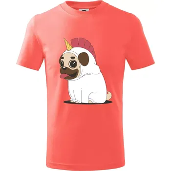 Chlapecké tričko Mops a jednorožec - Tričko dětské bavlněné - 98 cm / 2 roky ( Korálová )