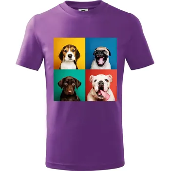 Psi štěňata koláž - Tričko dětské bavlněné - 98 cm / 2 roky ( Fialová )