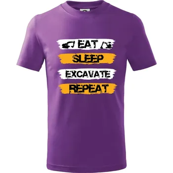 Eat Sleep Excavate Repeat - Tričko dětské bavlněné - 134 cm/8 let ( Fialová )
