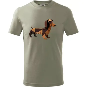 Chlapecké tričko Jezevčík - slepený z papíru - Tričko dětské bavlněné - 98 cm / 2 roky ( Light khaki )