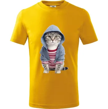 Chlapecké tričko Kočka v pruhovaném triku - Tričko dětské bavlněné - 104-110cm / 3-4 roky ( Žlutá )