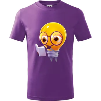 Žárovka přemýšlí nad knihou - Tričko dětské bavlněné - 158 cm/12 let ( Fialová )