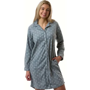 Dámská noční košile Dámská noční košile šedá bílé puntíky hřejivá pohodlná 1Z1755 šedá xl