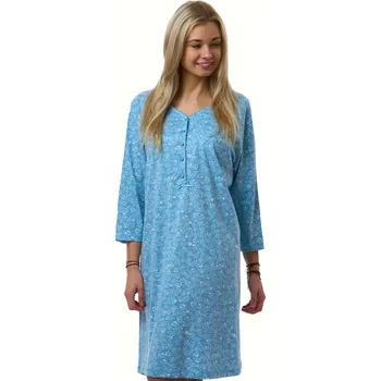 Dámská noční košile Dámská bavlněná noční košilka modrá s propínáním a romantickým listovým vzorem 1C4183 modrá 2xl