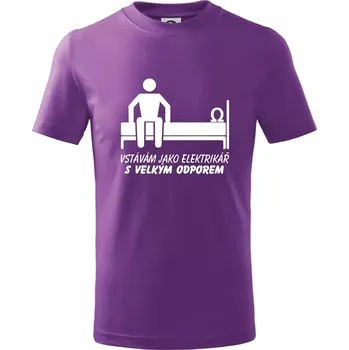 Vstávám jako elektrikář s velkým odporem - Tričko dětské bavlněné - 104-110cm / 3-4 roky ( Fialová )