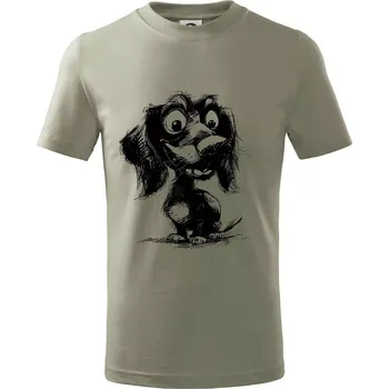 Chlapecké tričko Černobílá karikatura jezevčík - Tričko dětské bavlněné - 98 cm / 2 roky ( Light khaki )