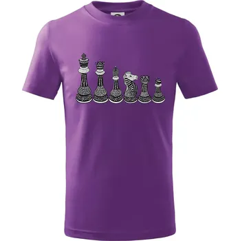 Šachové figurky v řadě - kreslené - Tričko dětské bavlněné - 98 cm / 2 roky ( Fialová )