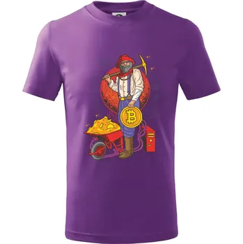 Horník těží bitcoiny - Tričko dětské bavlněné - 146 cm/10 let ( Fialová )